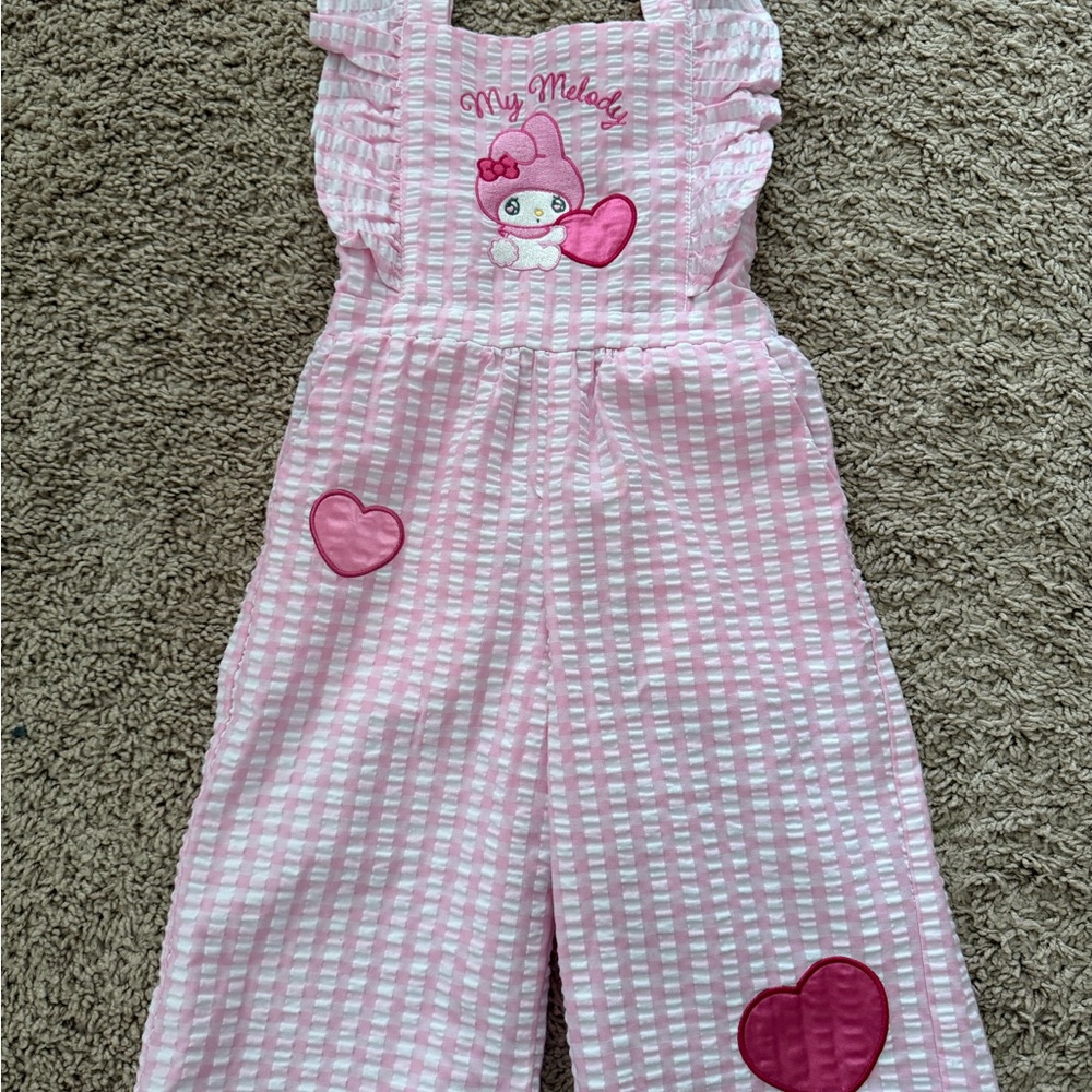 Sanrio My Melody Pink Striped Heart Appliqué Overalls